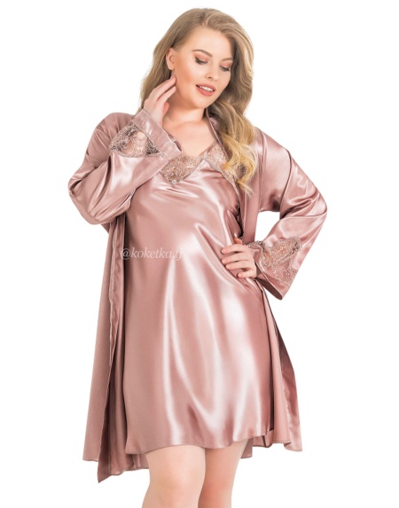Атласная сорочка с халатом (XXL, 3XL, 4XL)