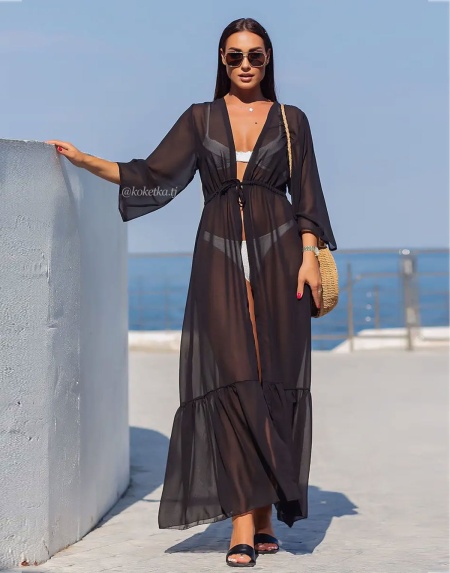 Длинная шифоновая однотонная пляжная туника