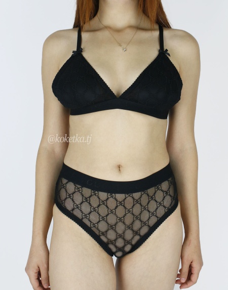 Бюстгальтер с трусиками под Gucci со вставками