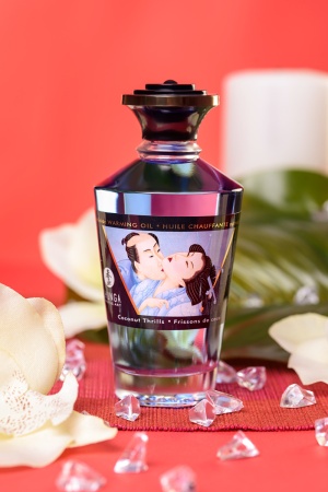 Съедобное массажное масло Shunga Coconut Thrills, кокосовое волнение, разогревающее, 100 мл