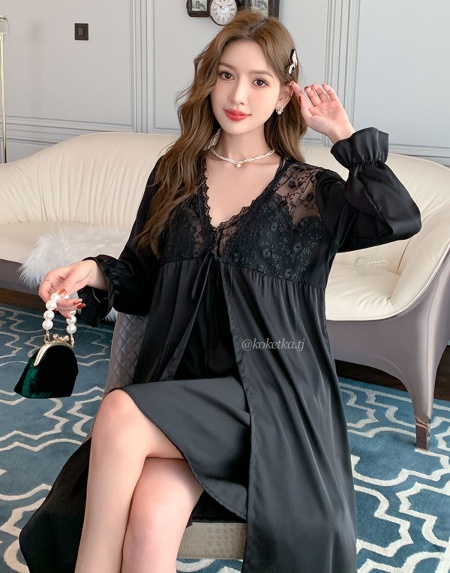 Атласная сорочка с халатом