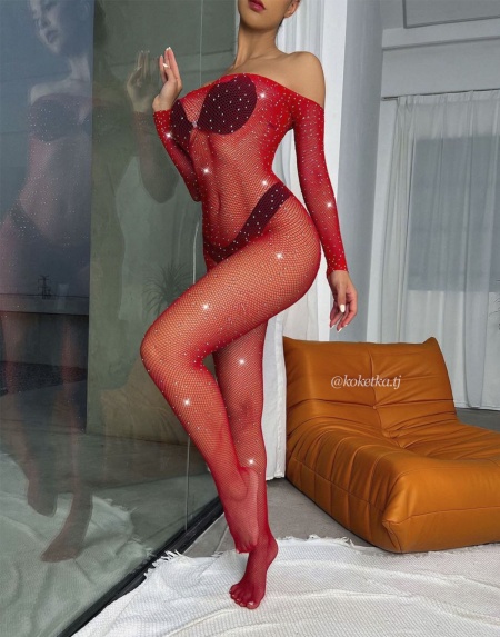 Бодистокинг со стразами и рукавами