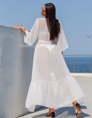 Длинная шифоновая однотонная пляжная туника