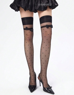 Чулки в горошек с бантиком 