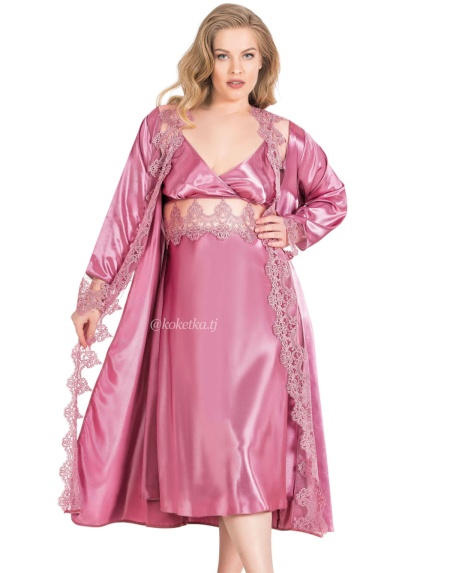 Атласная сорочка с халатом (XXL, 3XL, 4XL)