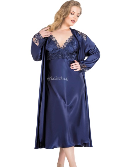 Атласная сорочка с халатом (XXL, 3XL, 4XL)