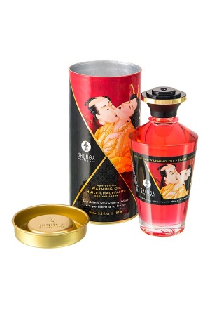Съедобное массажное масло Shunga Sparkling Strawberry Wine, разогревающее, клубника и шампанское, 100 мл
