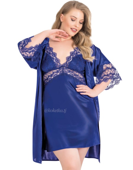 Атласная сорочка с халатом  (XXL, 3XL, 4XL)