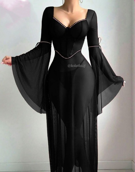 Прозрачная сорочка с расклешённым рукавом