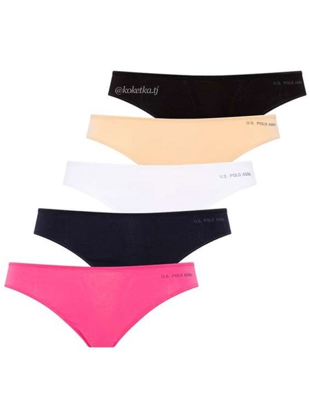 Набор трусиков — стринг от U.S. POLO ASSN (черный, бежевый, белый, фуксия, черный - 5 шт)