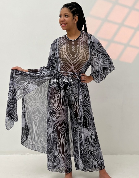Слитный купальник со штанами и накидкой для умного загара с spf защитой