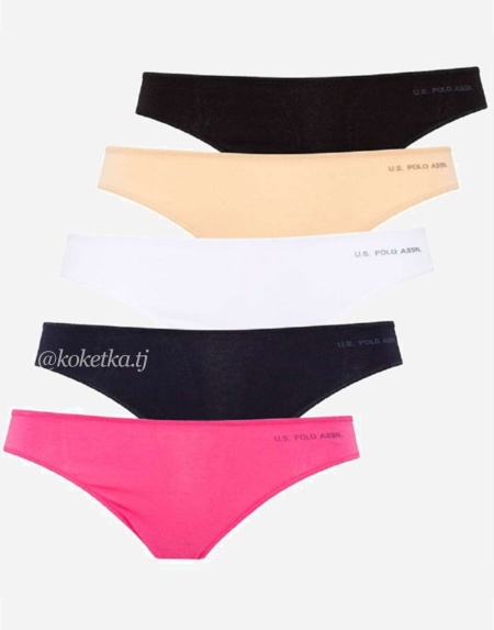 Набор трусиков — cлип от U.S. POLO ASSN (черный, бежевый, белый, фуксия, черный - 5 шт)