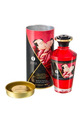 Съедобное массажное масло Shunga Blazing Cherry, разогревающее, вишня, 100 мл