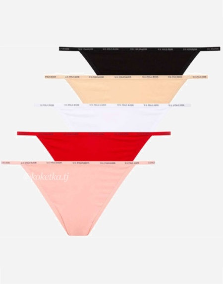Набор трусиков-бикини U.S. Polo Assn (черный, бежевый, белый, красный, розовый - 5 шт)